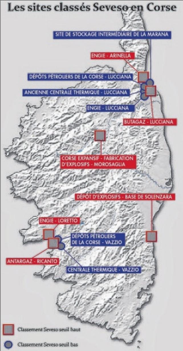 12 sites Seveso répartis à travers toute l'île