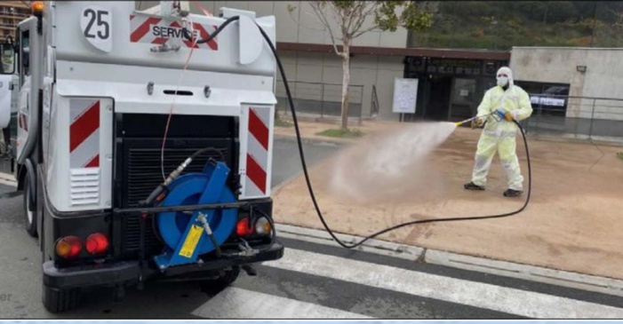 Opération de désinfection de l'espace public