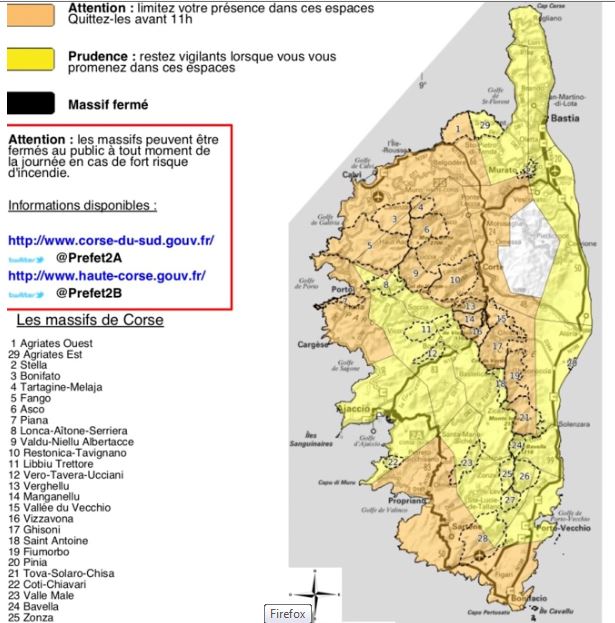 Risque incendie dans plusieurs massifs forestiers de Corse ce 29 juillet 