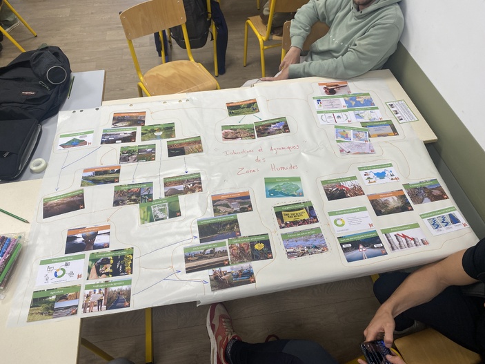 La fresque finalisée met en évidence les interactions entre activités humaines et fonctionnement hydrologique.