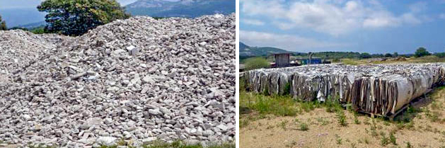 Les déchets inertes du BTP sont concassés / Les cartons sont compactés sous forme de balles Les déchets inertes du BTP sont concassés / Les cartons sont compactés sous forme de balles