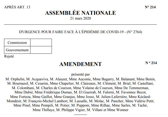 Amendement n° 214 du 21 mars 2020 Assemblée Nationale