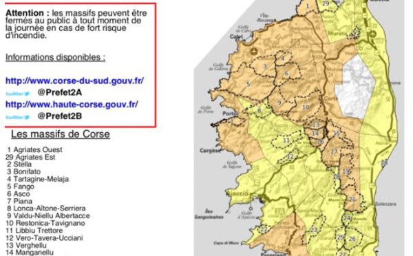 Risque incendie dans plusieurs massifs forestiers de Corse ce 29 juillet 